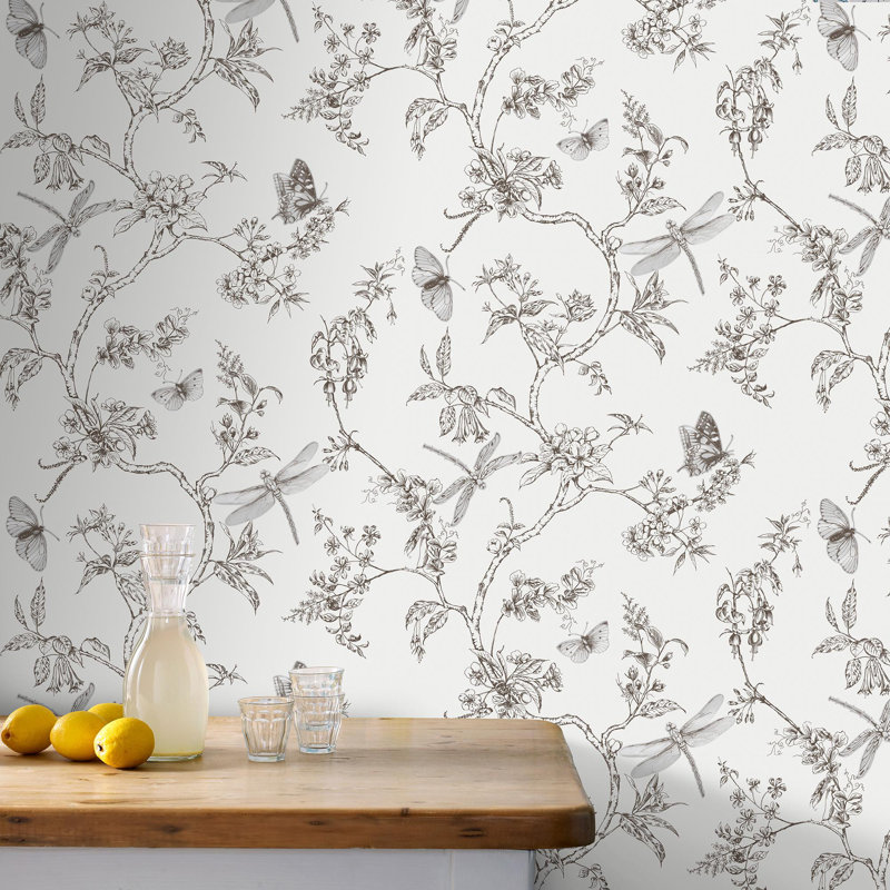 Kitchen & Bathroom Superfresco Easy Nature Trail Butterfly Wallpaper, White Mica