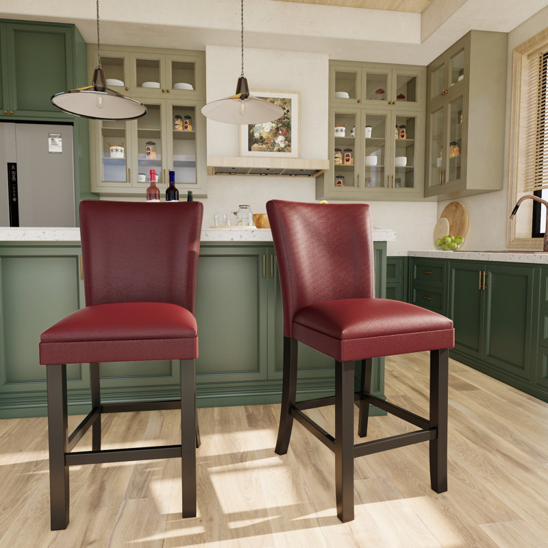 Jone Upholstered Back Barstool, Burgundy, Counter Stool (25” Seat Height)
