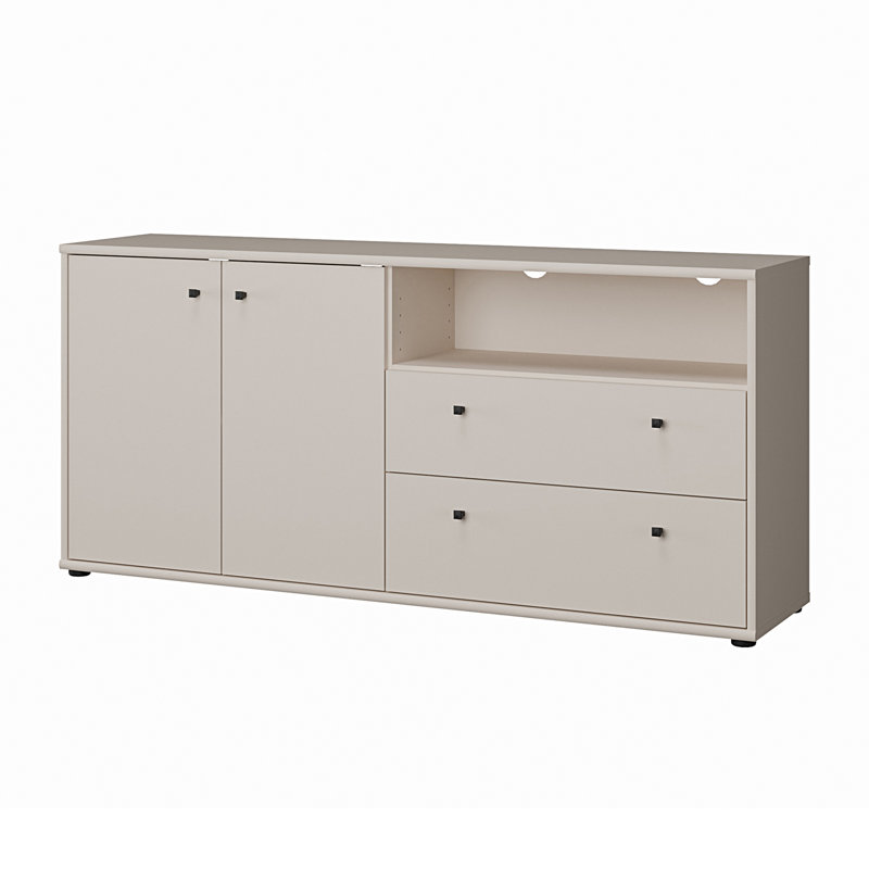 Sabel Modern TV unit with 2 doors, 2 drawers and open compartment, living room cabinet, engineered wood, 143.9 cm W x 66.3 cm H x 34.8 cm D