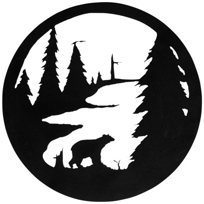 Dugout Creek Designs Modern Black Steel Bear Circle Wall Art
