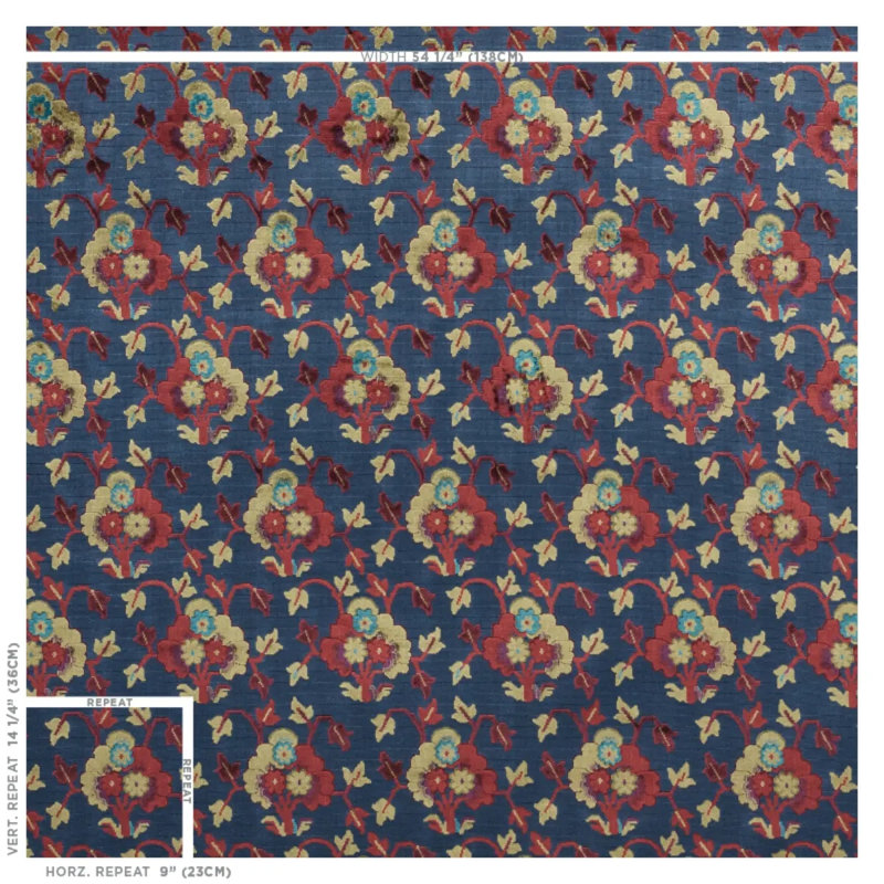 Jennie Velvet Fabric, Blue/Red