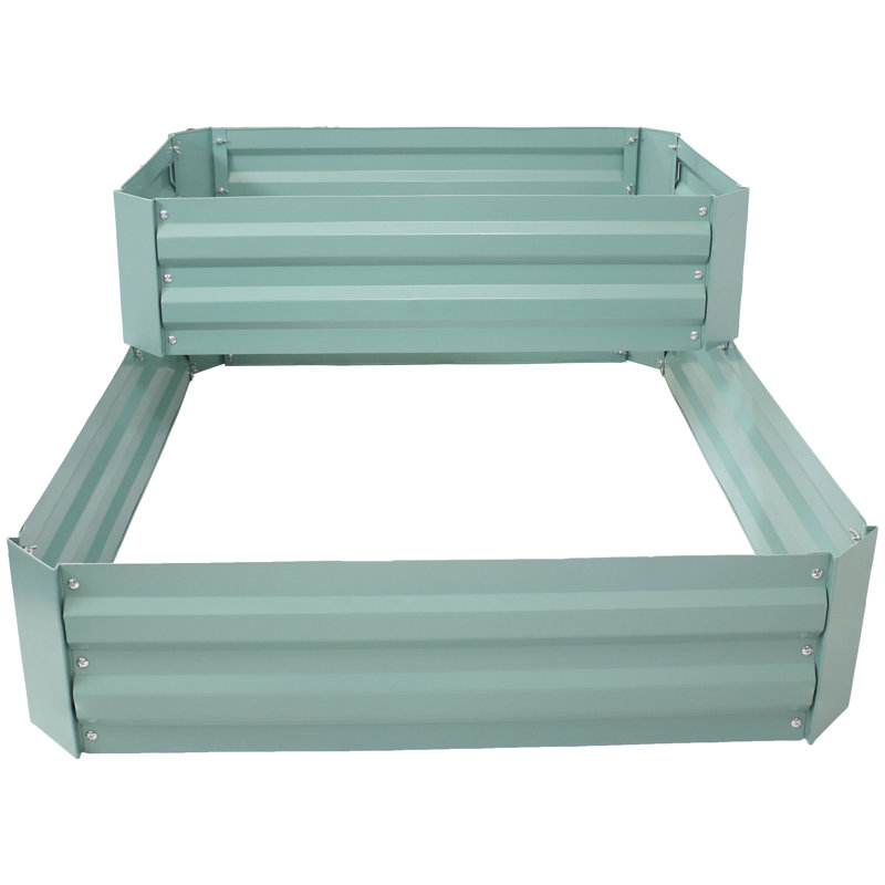 Riquel 2-Tier Galvanized Steel Outdoor Raised Garden Bed - Green, Green