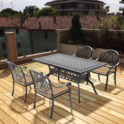 5-Piece Cast Aluminum Patio Furniture Set With Brown Cushions