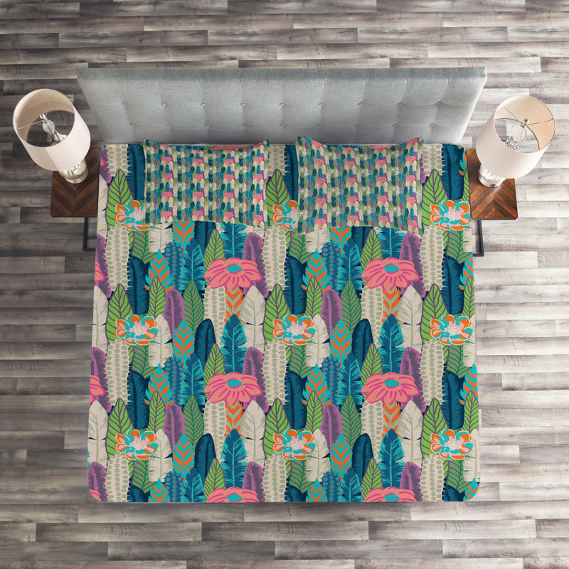 Coastal Polyester Floral Coverlet, King Bedspread + 2 Shams