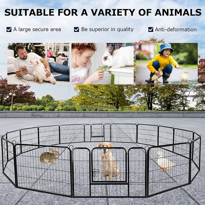 Black Metal Adjustable Pet Playpen with Doors