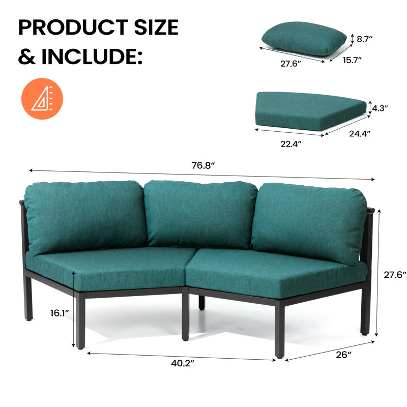 2 People Aluminum Outdoor Patio Sectional Sofa Set , 2, Malachite
