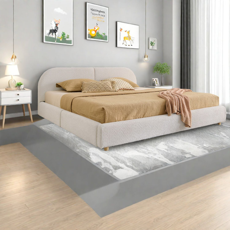 Spacieux lits modernes très grand avec rangement, structure en MDF recouvert de tissu d'ameublement, beige