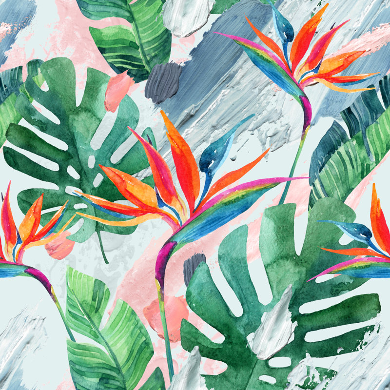 Hand Painted Art Illustration. Tropical Seamless Pattern by Tanya Syrytsyna - Wrapped Canvas Print, 30cm H x 30cm W x 3.8cm D