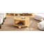 Table basse ronde cannelée avec rangement, bois massif de pin, porte coulissante, naturel, 31,8 po