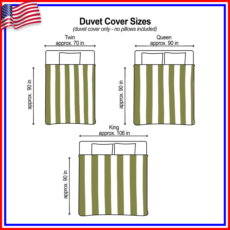 Olive Vertical Stripes Duvet Covers, Grand lit