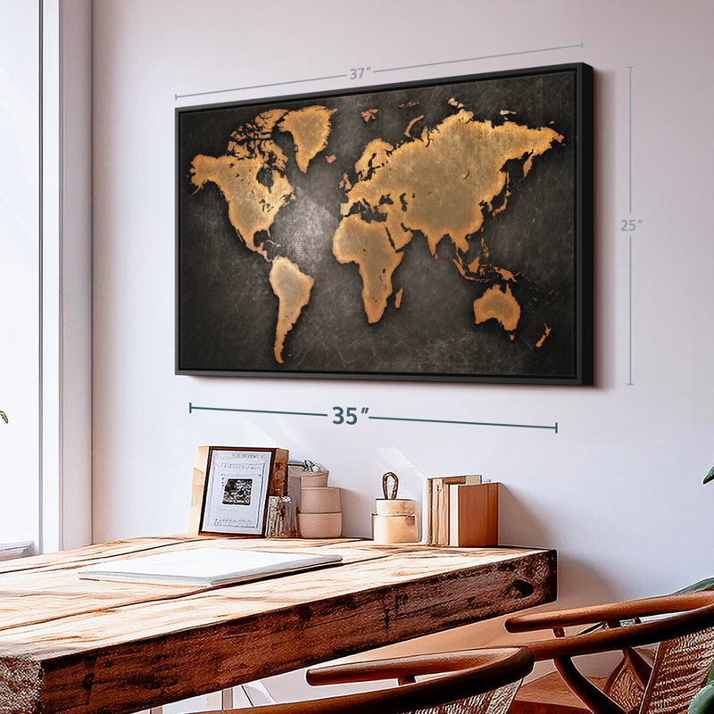 "Art mural carte du monde en cuivre", H 25 po x l 37 po