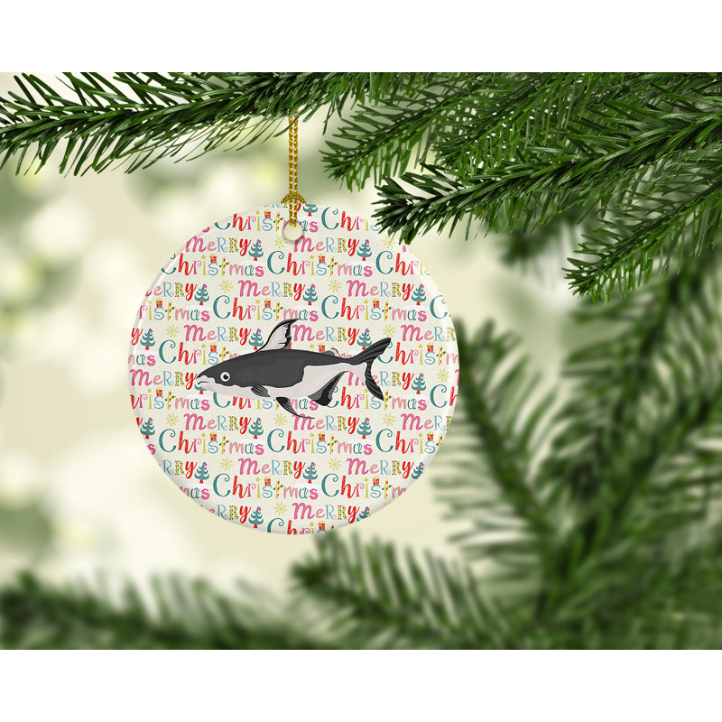 Customizable Iridescent Shark Christmas Porcelain Ornament