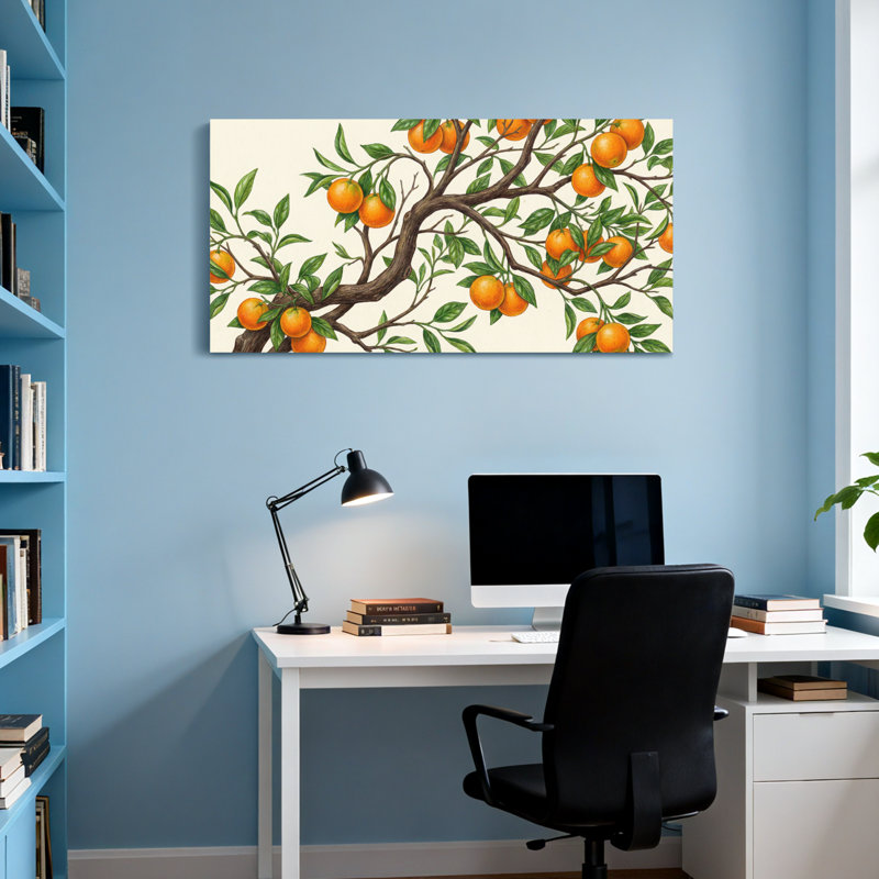 Plantes et fleurs - Branche d'arbre orange avec fruits et feuilles, H 24 po x l 48 po
