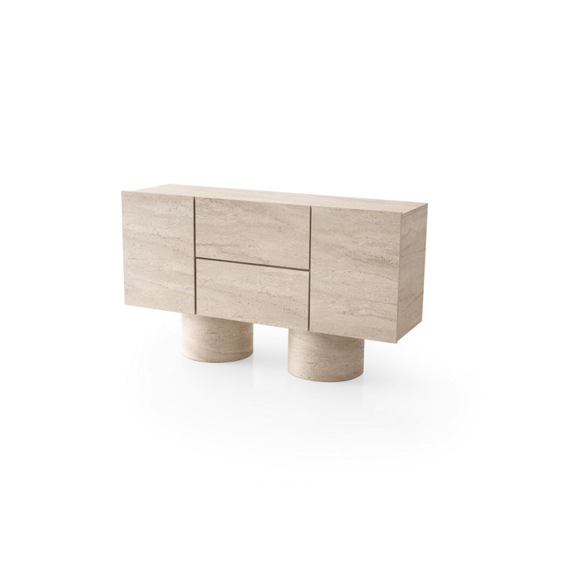 Modern Console Table, Travertine Color, 59.1 x 34.3 x 16.5 inches | 100% Melamine Coated Particle Board, Thickness: 0.7 inches | Sturdy Particle Board Legs, 220 lbs Bearing Capacity | Elegant Solid Color Design for Living Room & Entryway