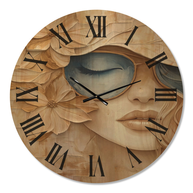 Horloge murale ronde glamour Sunlit Blossom Muse, imprimée sur bois, Très grand