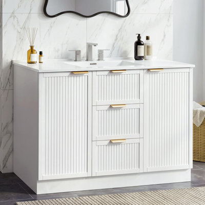 Meuble-lavabo autoportant en bois aggloméré blanc 47,8 po