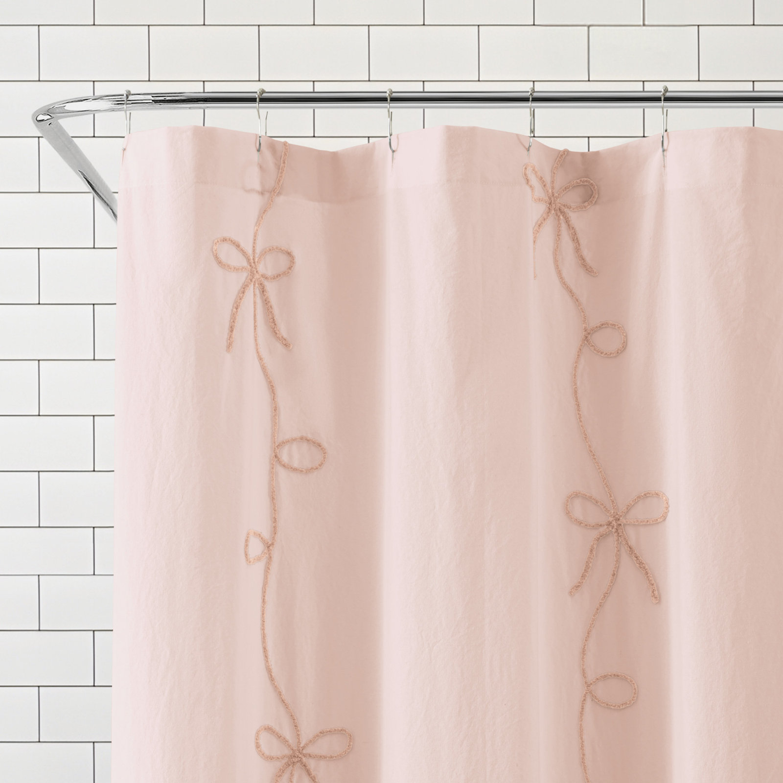 Peri Home Sasha Bows Shower Curtain, Blush