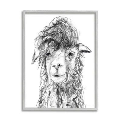 Lama alpaga à poils moelleux, dessin de giclée, art texturé par Kamdon Kreations