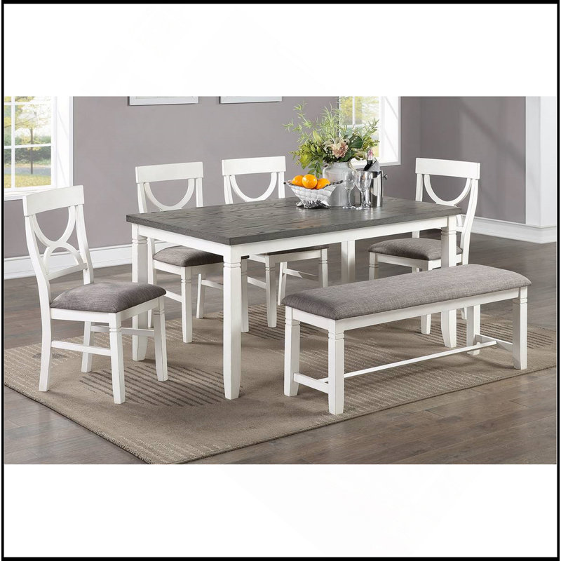 Table de salle à manger 6 pièces avec 4 chaises et un banc en bois d'hévéa