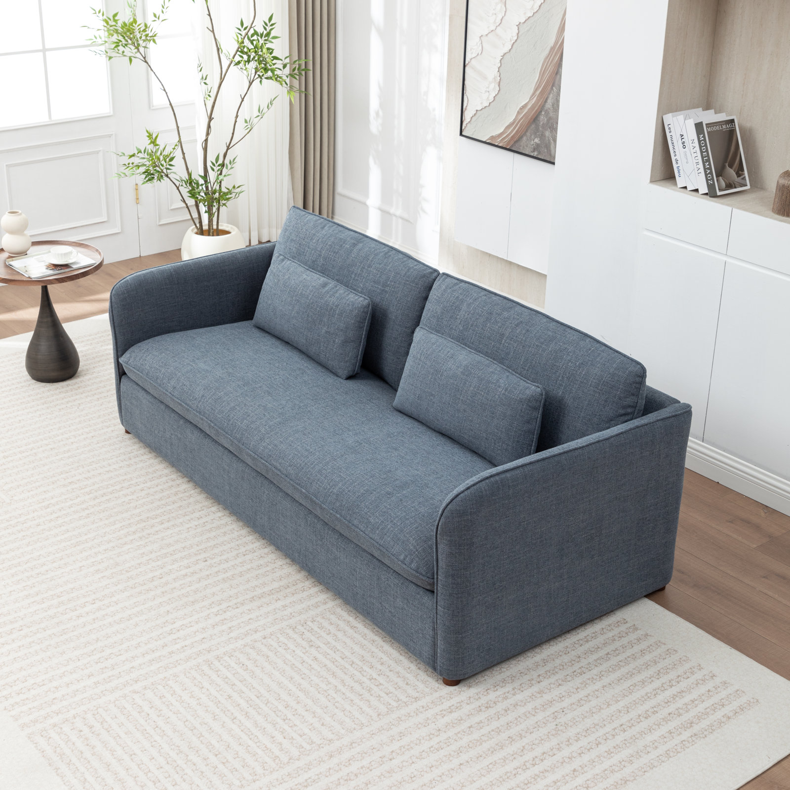 Faye 84” Upholstered Sofa, Blue