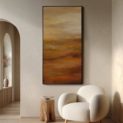 Extra Large Wall Art Fabric Print - Earthy Toned Abstract Landscape Art Multicolor Horizon Contemporary Artwork Decor for Living Room or Bedroom - "Frame Assembly Required (Unfinished Frame)"