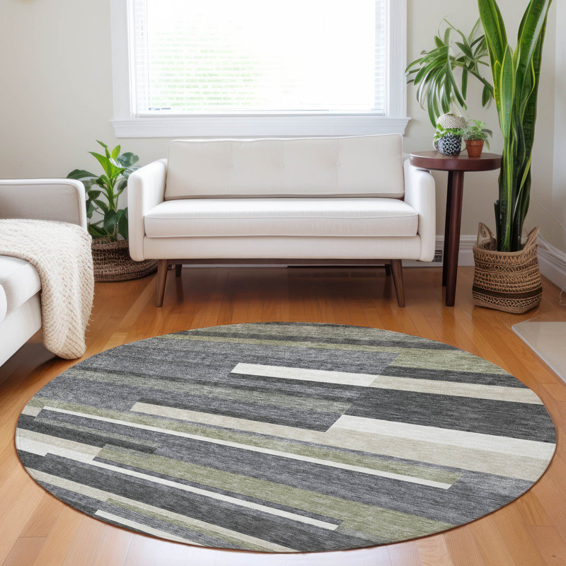 Premium Machine Washable Prisco Charcoal Rug, Round 8'