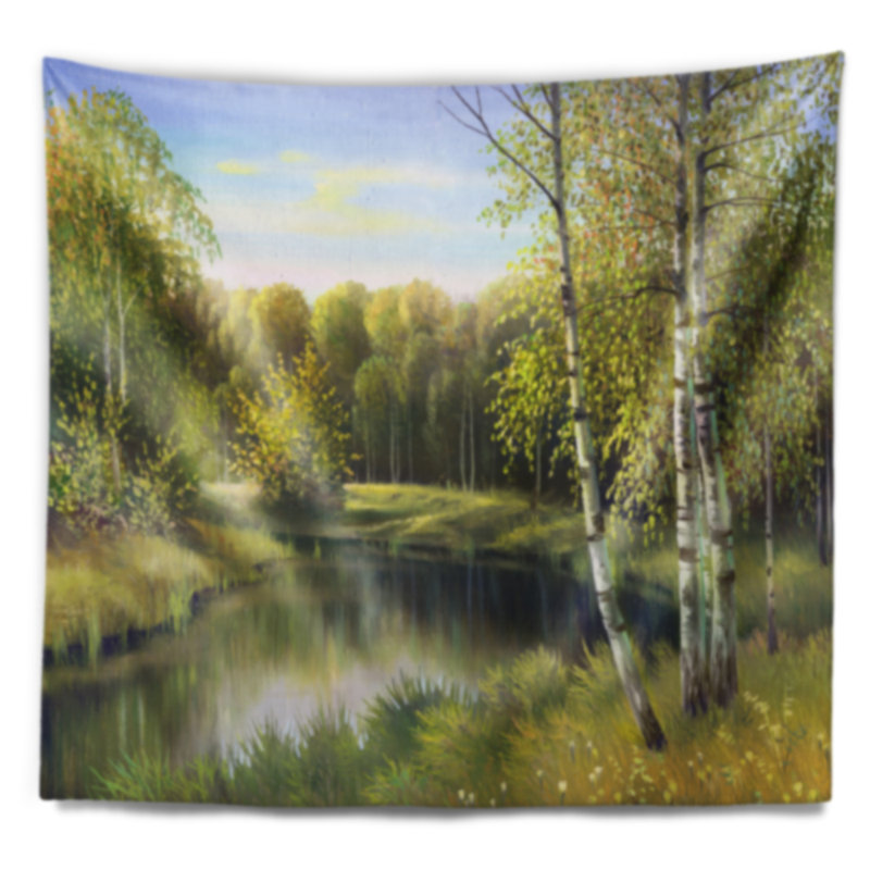 Paysage calme tapisserie de la rivière d'automne, H 32 po x l 39 po
