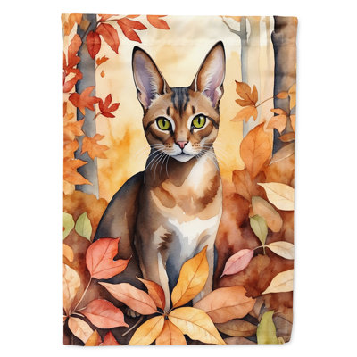 Cat in Fall Leaves House Flag