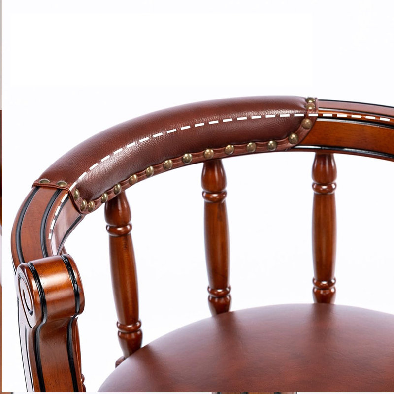 Sturdivant Genuine Leather Swivel Wooden, Brown Leather/ Brown Frame, Counter Stool (26" Seat Height)
