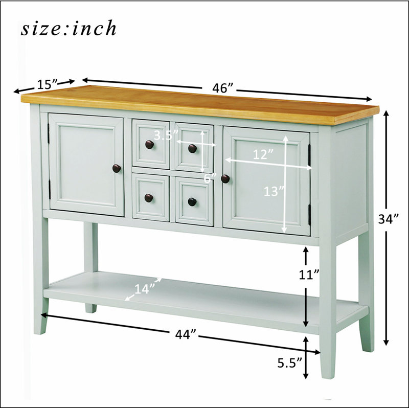 Cambridge Series Buffet Sideboard Console Table with Bottom Shelf, Lime White, Gray