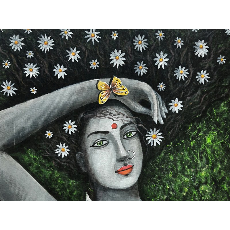 Dame avec la nature | Acrylique sur toile | Peinture de Gayatri Mavuri