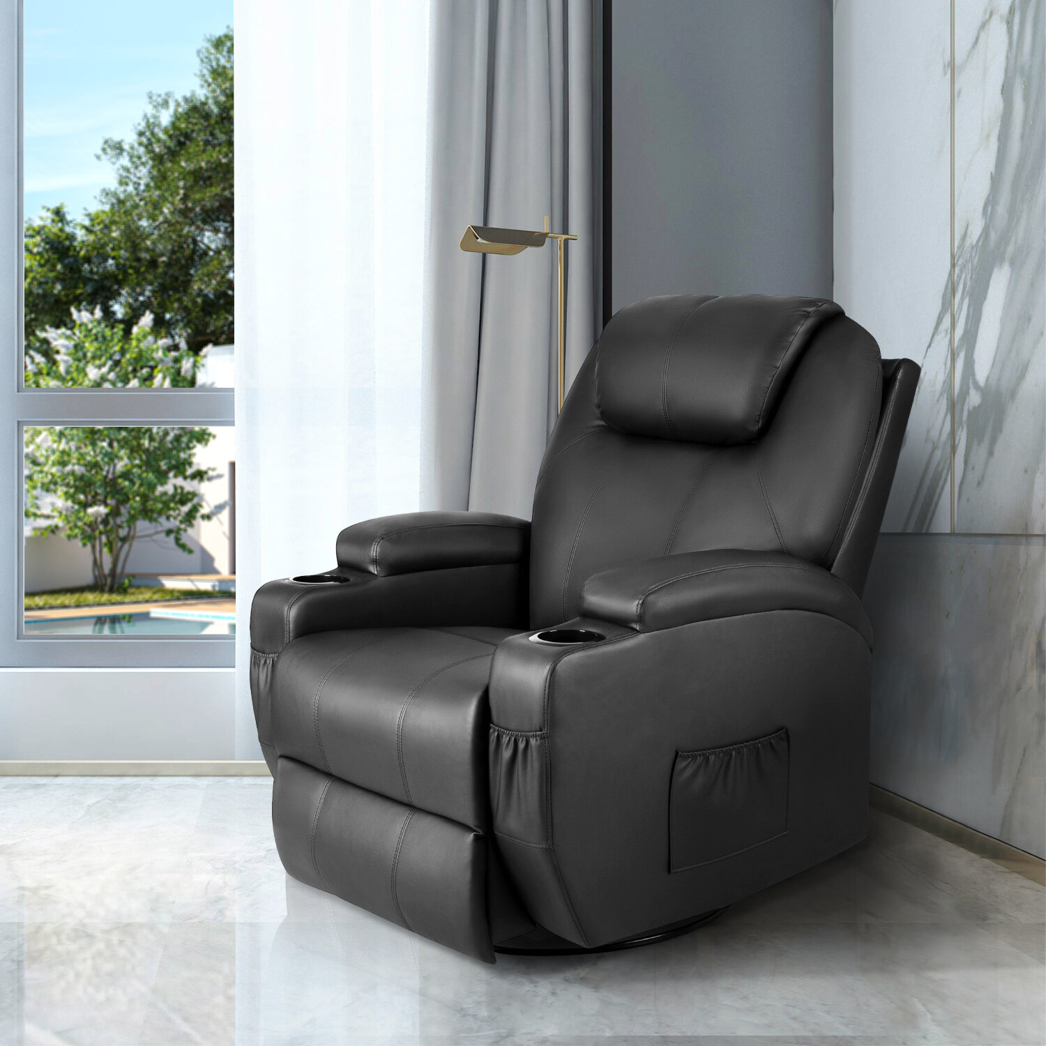 Faux Leather Reclining Heated Massage Chair Latitude Run Upholstery Color: Black Faux Leather