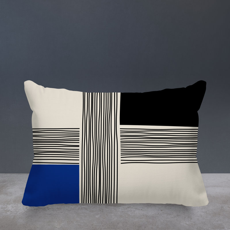 Housse et insert de coussin rectangulaire intérieur / extérieur en polyester filé Cassie, Bleu marine, H 14 po x l 20 po