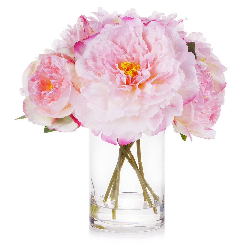 Faux Silk Peony Arrangement in Vase, Pink