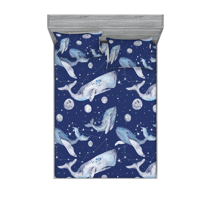 Ambesonne Fitted Sheet Sham Set 2 Pcs Dreamy Whale Art TwinXL Dark Lavender Sea Blue