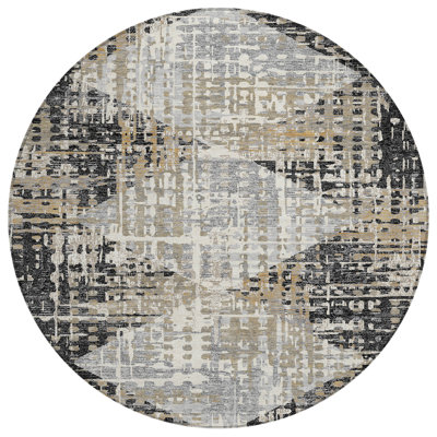 Machine Washable Indoor/Outdoor Xhevrie Black Rug