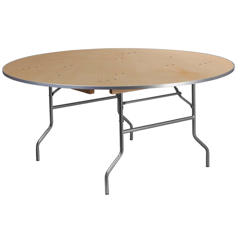 66" Round Birchwood Folding Banquet Table with Metal Frame