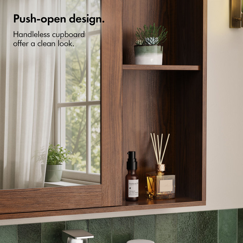 Chester Wall Mounted Bathroom Mirror Cabinet, Dark Wood