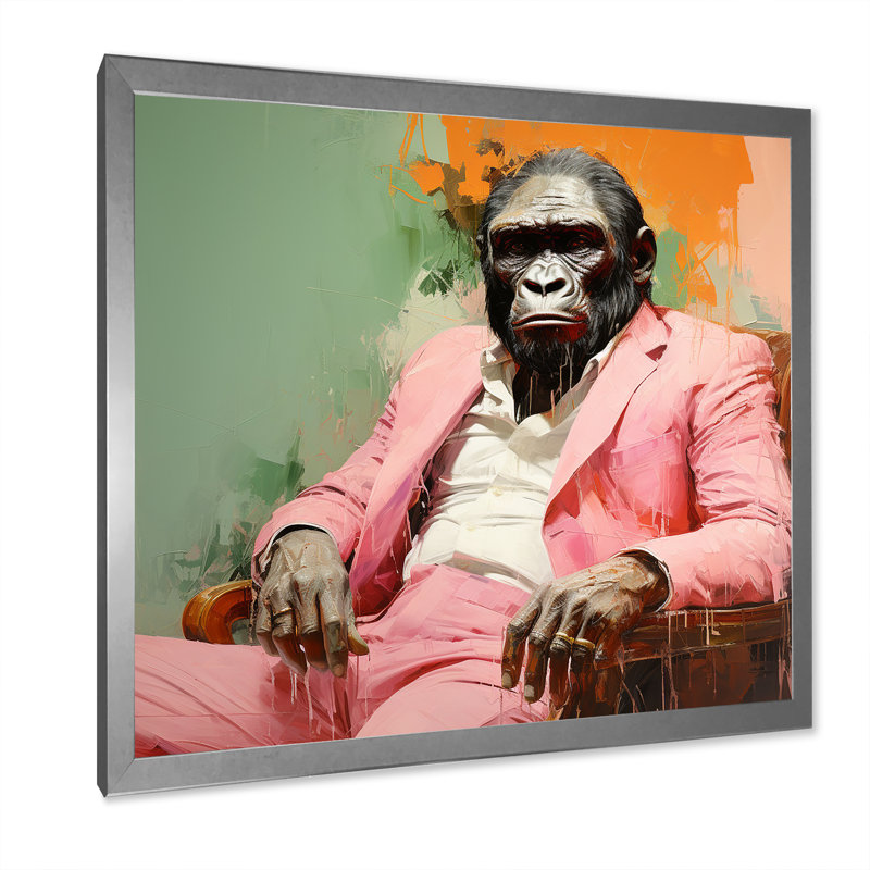Rose et noir, premier costume de gorille - art mural gorille, H 36 po x l 36 po x P 1,5 po, Cadre photo argenté