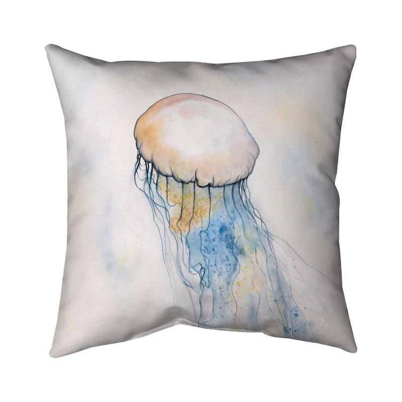Watercolor jellyfish - 16"x16" Throw pillow cover - Poly twill - Print on demand, 16"H x 16"W, Pillow Cover Only - No Insert