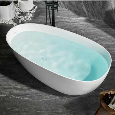 55'' x 28.35'' Freestanding Soaking Solid Surface Bathtub