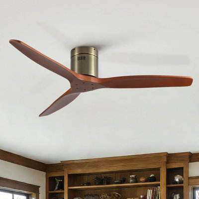 52 Inch American Farmhouse Rustic Elegance Classical Solid Wood Low Profile Flush Mount Ceiling Fan Without Light