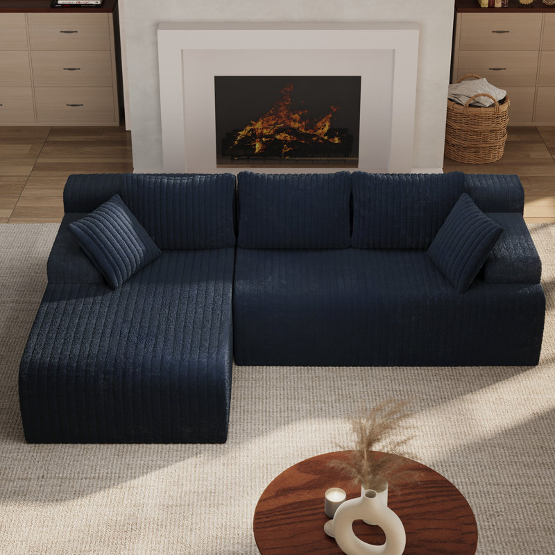 Boneless 96" L-Shaped Boneless Modular Cloud Couch Sectional Sofa, Left Hand Facing, Navy