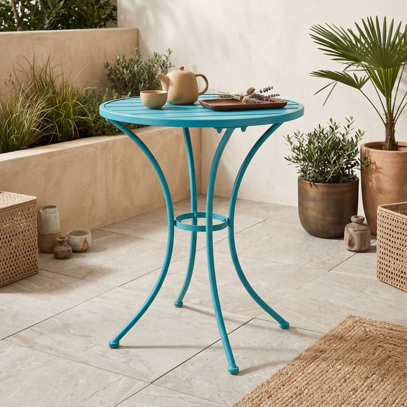 Ensemble bistro 3 pièces avec deux fauteuils et une table ronde à lattes, Teal