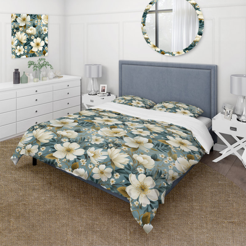Ensemble de housse de couette White Poppies Minimalist Floral Elegance VI - Floral