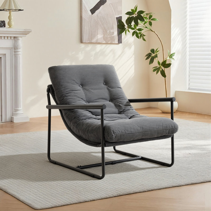 Chaise d'appoint moderne en velours côtelé avec structure en métal, Gris
