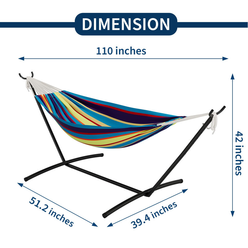 Hamac double avec support en acier pour patio intérieur et extérieur, peu encombrant, assemblage rapide, capacité de 450 lb avec sac de transport