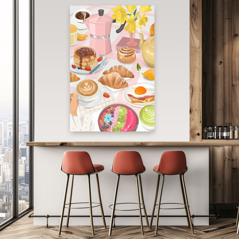 Petit-déjeuner et brunch, impression d'art mural contemporain et coloré représentant une jonquille et des fruits