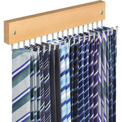 Wall-Mounted Wood & Stainless Steel Tie and Belt Organizer