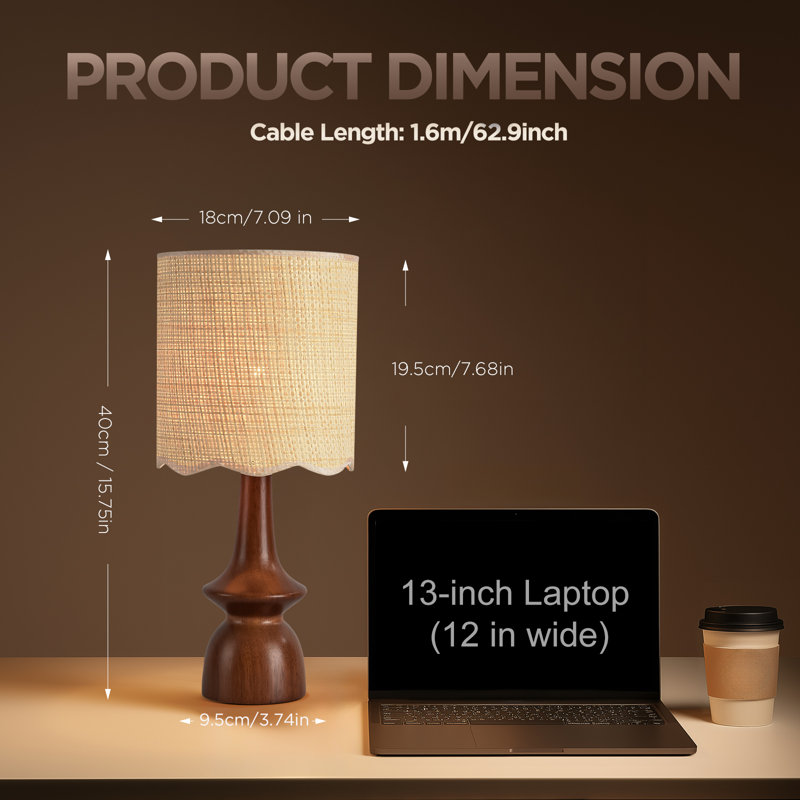 Lampe de table de style champêtre moderne en bois avec abat-jour en rotin naturel tissé Utiliser une ampoule E26 pour la chambre à coucher, le salon, le bureau (ampoule non incluse)